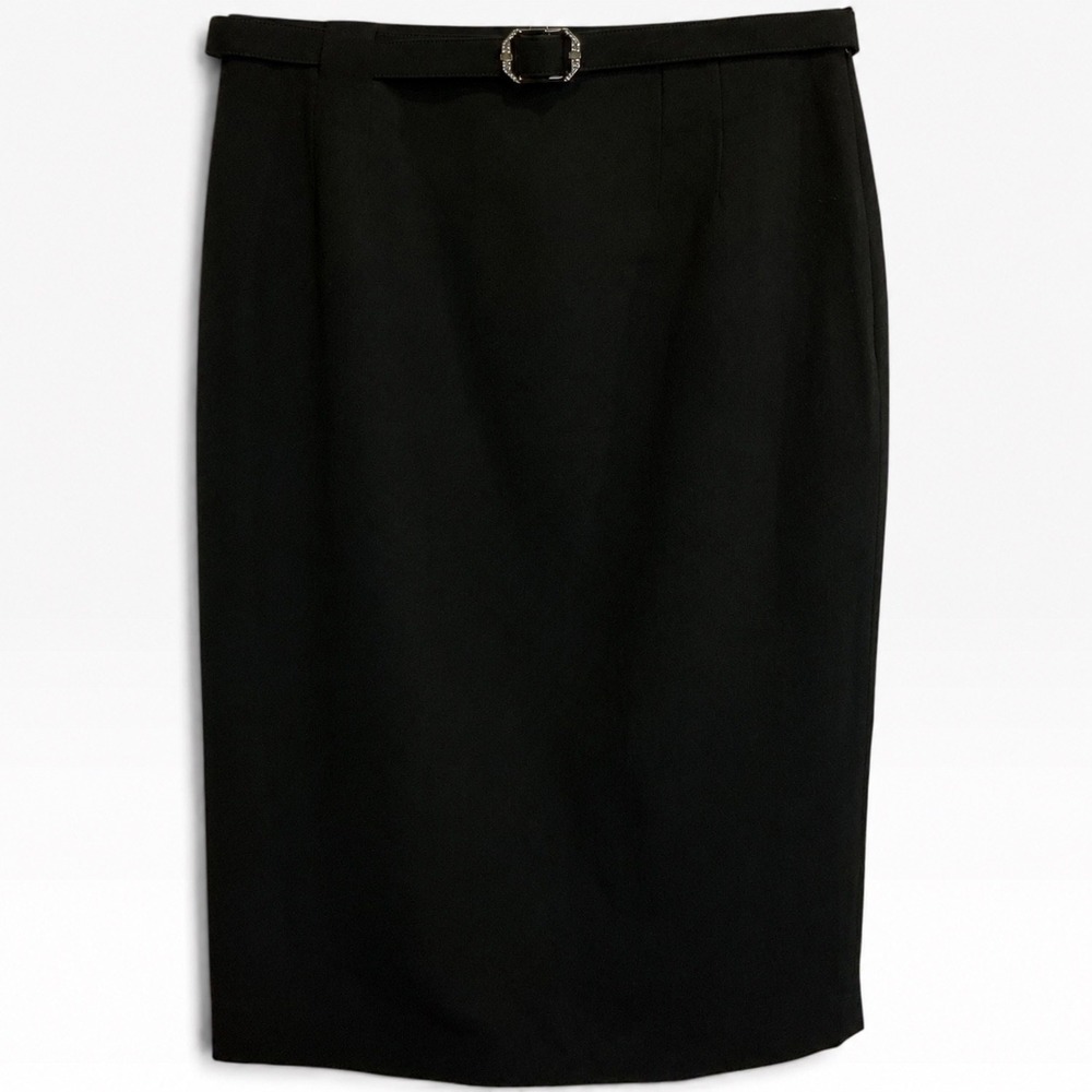 Ralph Lauren Black Label Archival Wool Midi Pencil Skirt Crystal Buckle 6 NWOT
